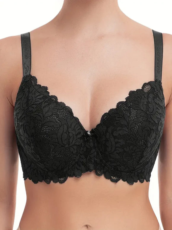 Binny  Lace D Cup Bra, BLK