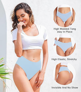 0004  Women's Underwear High Waisted Seamless Thongs for Women Breathable No Show Panties